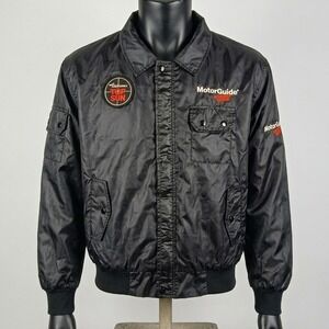 Vintage Zebco MotorGuide Bomber Jacket Mens XL Black Johnson Top Gun Patch Nylon